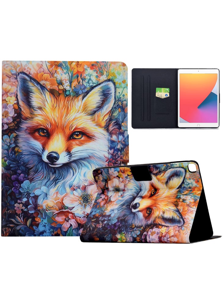 Leather Case for iPad 10.2 (2020)/(2019)/iPad Air 10.5 inch (2019) Pattern Paint Card Slots Stand Tablet Cover Auto Sleep/Wake - Fox in Flowers - Image 1