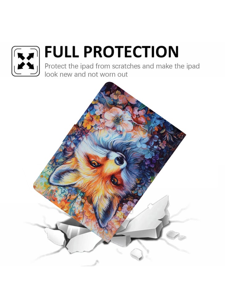 Leather Case for iPad 10.2 (2020)/(2019)/iPad Air 10.5 inch (2019) Pattern Paint Card Slots Stand Tablet Cover Auto Sleep/Wake - Fox in Flowers - Image 5