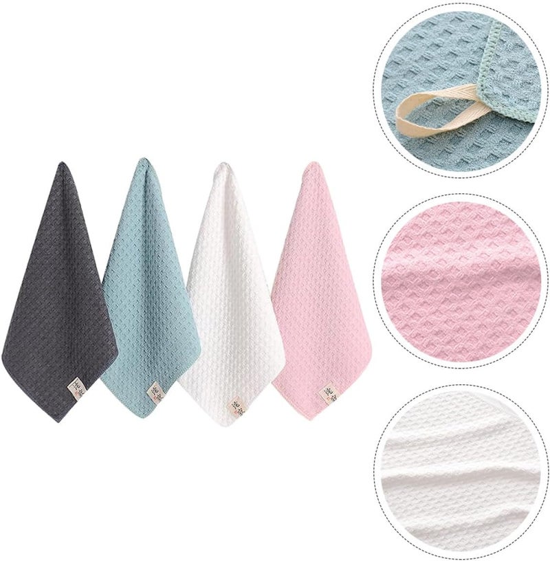SEWACC Superfine Absorbent Square Washcloths 4pcs, Quick-Dry Microfiber Face Towels with Hanging Hook, Soft Breathable Saliva Towels and Household Shower Use Random Style - Image 5