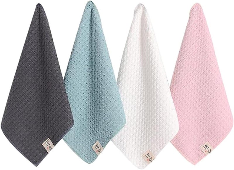 SEWACC Superfine Absorbent Square Washcloths 4pcs, Quick-Dry Microfiber Face Towels with Hanging Hook, Soft Breathable Saliva Towels and Household Shower Use Random Style - Image 1
