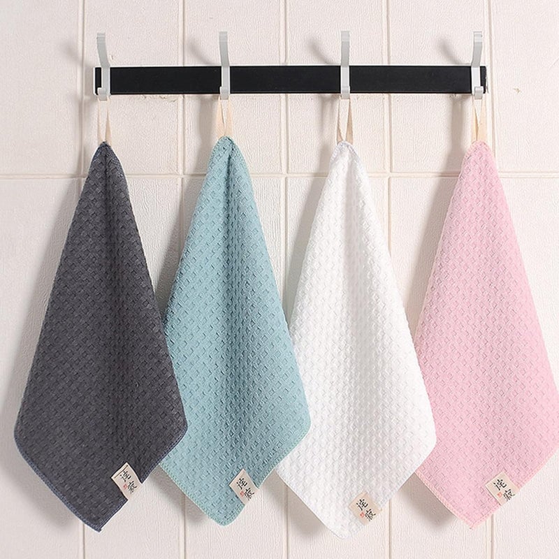 SEWACC Superfine Absorbent Square Washcloths 4pcs, Quick-Dry Microfiber Face Towels with Hanging Hook, Soft Breathable Saliva Towels and Household Shower Use Random Style - Image 4