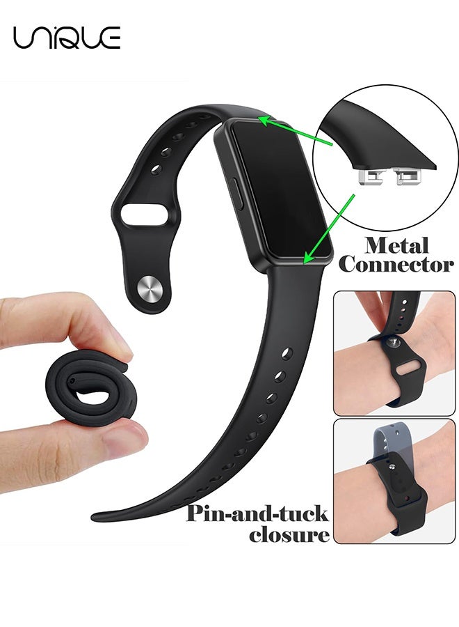 Unique 3 Pack Sport Straps Compatible for Huawei Band 8/9/10 Straps Replacement with Pin-and-Tuck Closure Fits Perfectly for Huawei Wristband Band 10/9/8 Smartwatch, Band Change with Metal Connecting Adapters - Women Men Watch Straps - Soft Silicone Strap Replacement Watchbands - Black/White/Purple - Image 4