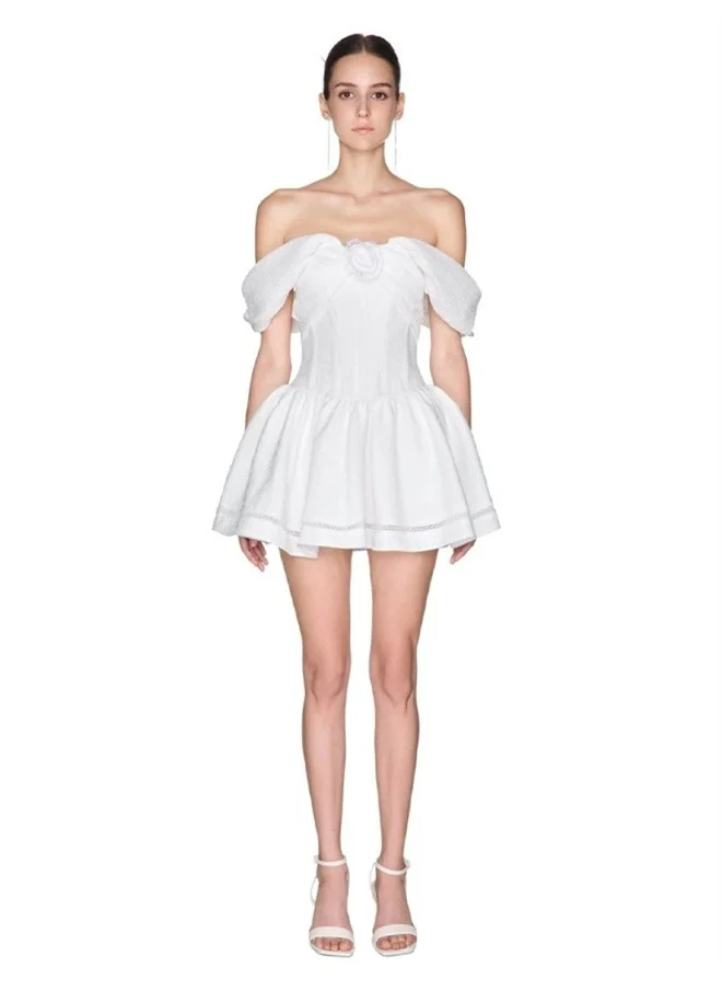 Madam Uniq Sweet Princess Style Off-Shoulder 3D Floral Puff Dress