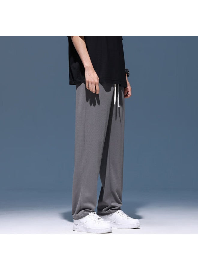 Poum Trendy Pants For Men, Spring And Autumn Loose-fit Quick-dry Draping Cool-feel Wide-leg Straight Trousers Ym09 Dark Gray L - Image 2