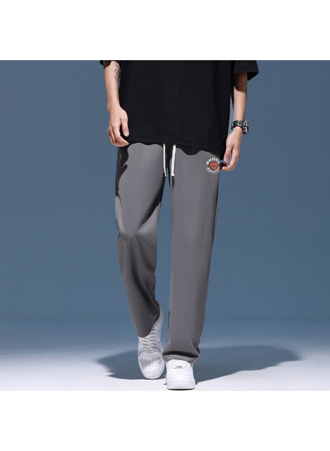 Poum Trendy Pants For Men, Spring And Autumn Loose-fit Quick-dry Draping Cool-feel Wide-leg Straight Trousers Ym09 Dark Gray L - Image 1
