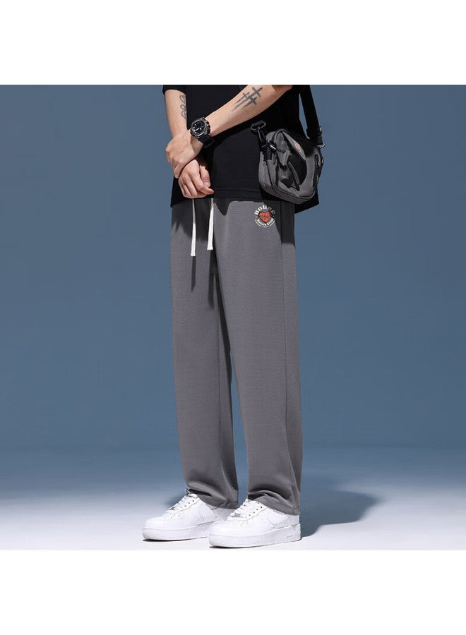 Poum Trendy Pants For Men, Spring And Autumn Loose-fit Quick-dry Draping Cool-feel Wide-leg Straight Trousers Ym09 Dark Gray L - Image 3
