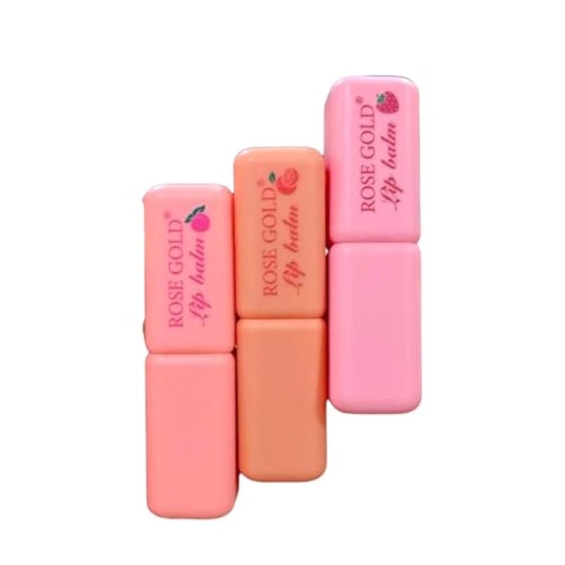 Rose Gold Shine Lip Balm, Long Lasting Fruit Formula, Set of 3 - Image 1