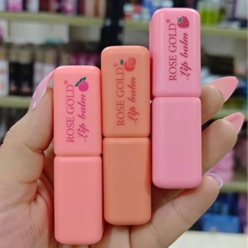 Rose Gold Shine Lip Balm, Long Lasting Fruit Formula, Set of 3 - Image 4