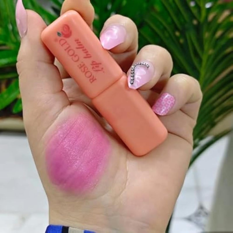 Rose Gold Shine Lip Balm, Long Lasting Fruit Formula, Set of 3 - Image 3