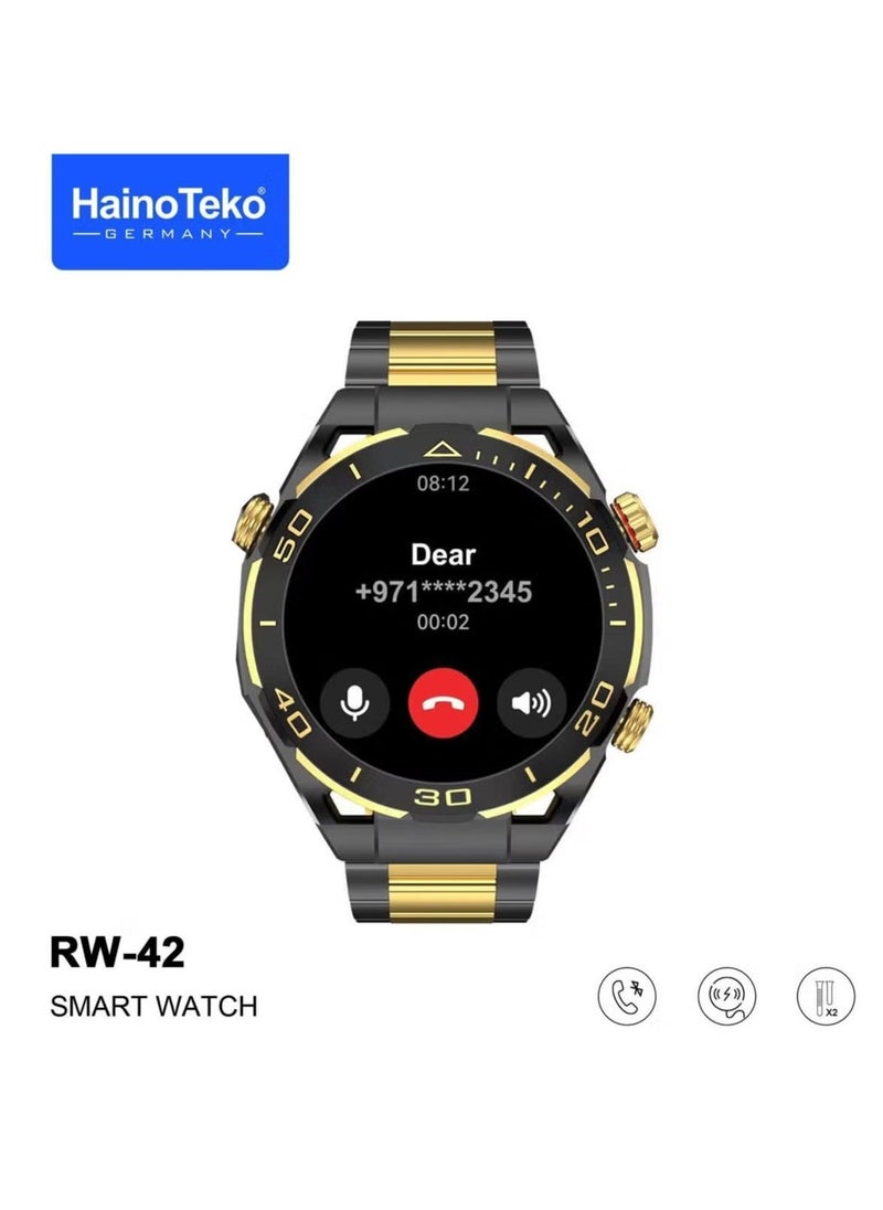 Haino Teko RW42 Round Shape Smart Watch with Large AMOLED Display, 2 Pairs of Straps, and Wireless Charger for Men & Boys – Stylish and Functional Smartwatch for Fitness and Daily Use - Image 2