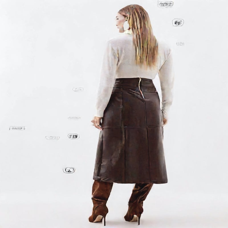 PU Leather Skirt Irregular Split Adjustable Belt A-Line Midi Skirt - Image 2