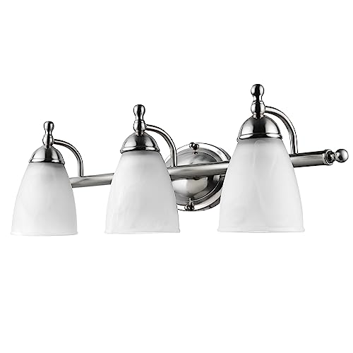 GLOBE Electric 50783 3-Light Vanity Light, Satin Nickel Finish, Alabaster Glass Shades, 23-Inch Bathroom Wall Fixture, E26 Base, Easy Installation - Image 5