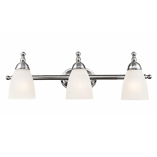 GLOBE Electric 50783 3-Light Vanity Light, Satin Nickel Finish, Alabaster Glass Shades, 23-Inch Bathroom Wall Fixture, E26 Base, Easy Installation - Image 1