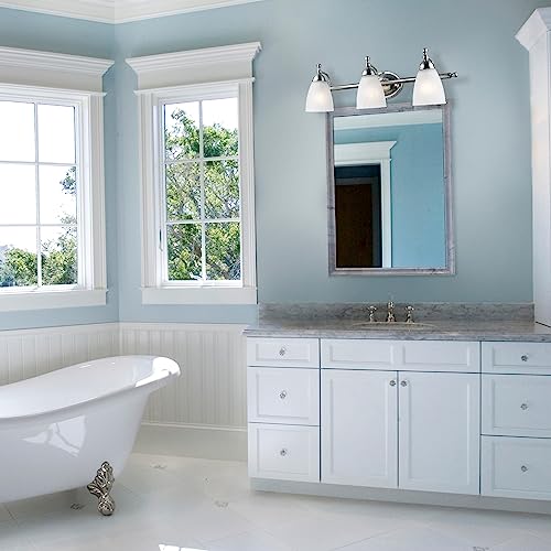 GLOBE Electric 50783 3-Light Vanity Light, Satin Nickel Finish, Alabaster Glass Shades, 23-Inch Bathroom Wall Fixture, E26 Base, Easy Installation - Image 2