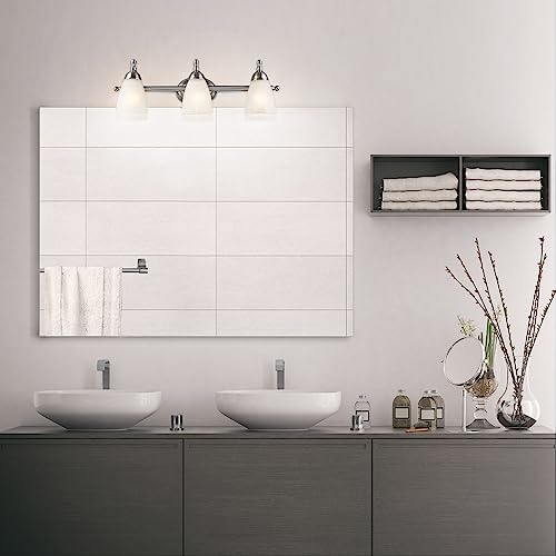 GLOBE Electric 50783 3-Light Vanity Light, Satin Nickel Finish, Alabaster Glass Shades, 23-Inch Bathroom Wall Fixture, E26 Base, Easy Installation - Image 3