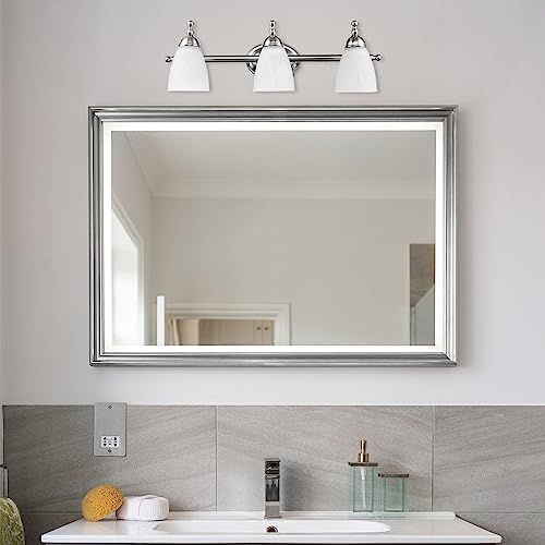 GLOBE Electric 50783 3-Light Vanity Light, Satin Nickel Finish, Alabaster Glass Shades, 23-Inch Bathroom Wall Fixture, E26 Base, Easy Installation - Image 4