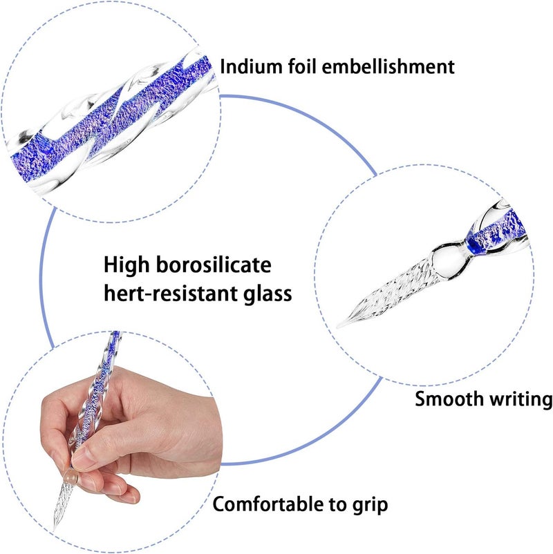 Zonon 3 Pieces Handmade Glass Dip Pen High Borosilicate Glass Elegant Crystal Pen for Writing Drawing Signatures Calligraphy Decoration(Silvery, Blue, Ice Green) - Image 2