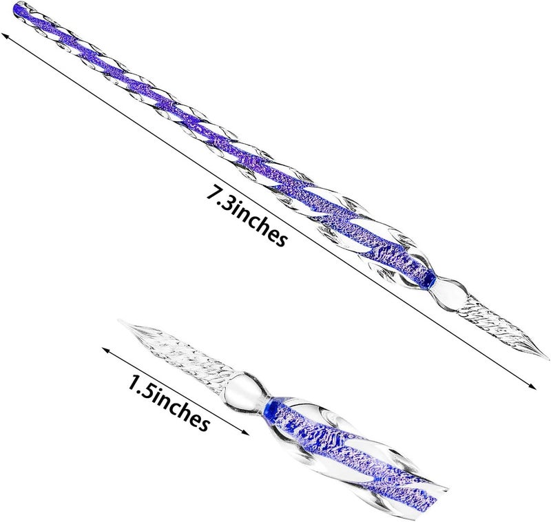 Zonon 3 Pieces Handmade Glass Dip Pen High Borosilicate Glass Elegant Crystal Pen for Writing Drawing Signatures Calligraphy Decoration(Silvery, Blue, Ice Green) - Image 3