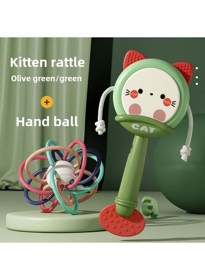 Baby Toys 0 A 1 Year Old Newborn Children 3 To 6 Months Baby Grip Training Can Gnaw Gum Rattle-Color:Kitten Rattle  Grasp Bite Hand Grab Ball - Image 1