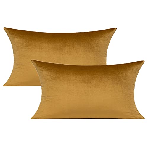VAKADO 12x20 Christmas Gold Velvet Lumbar Decor Throw Pillow Covers Brown Golden Rectangle Decorative Cushion Cases Home for Couch Patio Sofa Bedroom Car Set of 2 - Image 4