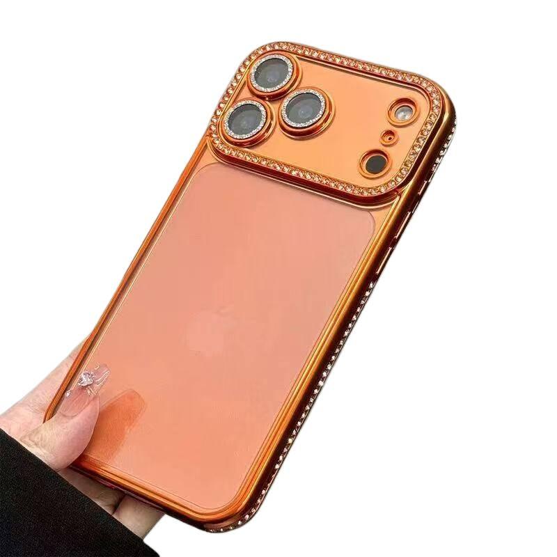 MS غطاء واقي بTPU لـ iPhone 13 مع كريستال راينستون وبريق مع حماية العدسة مع مقاومة بصمات الأصابع باللون برتقالي بتفاصيل مرصعة من مادة TPU - Image 1