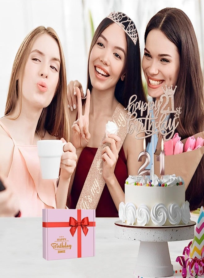 YeohJoy زينة عيد ميلادها الحادي والعشرين، تشمل وشاحًا وتاجًا، وزينة للكيك وشموعًا، وبالونات على شكل أرقام، وهدايا مميزة لها في هذا العمر. - Image 2