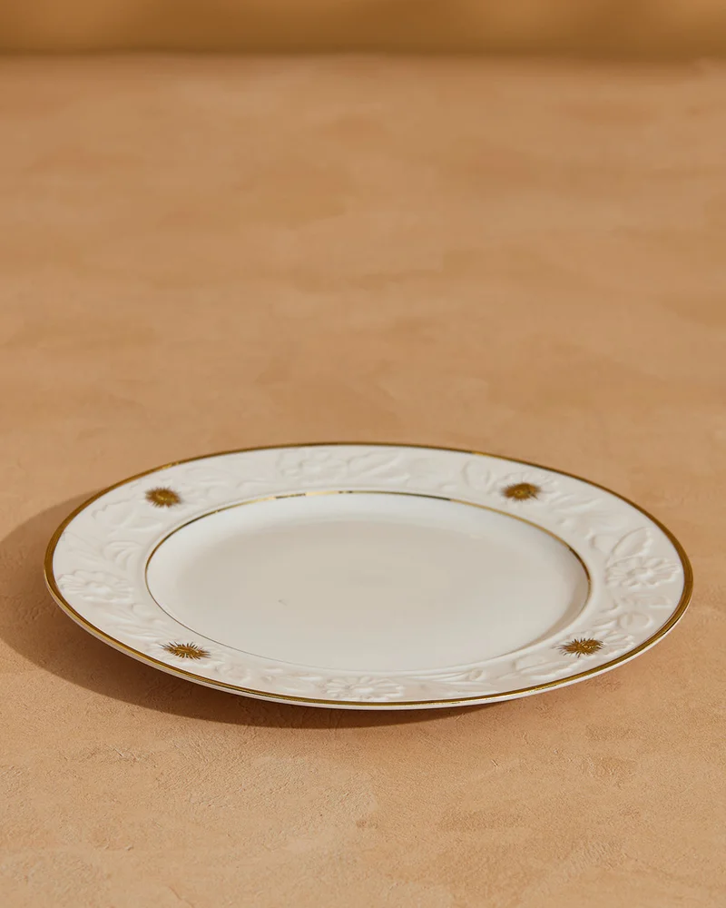 REDTAG White Embossed Dessert Plate With Rim