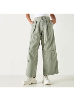 Lee Cooper Solid Wide Leg Jeans with Buckled Belt