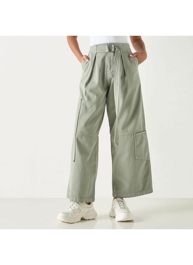 Lee Cooper - Lee Cooper Solid Wide Leg Jeans with Buckled Belt - Image 1