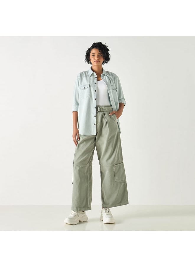 Lee Cooper - Lee Cooper Solid Wide Leg Jeans with Buckled Belt - Image 1
