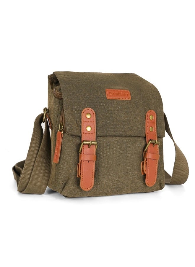 Cwatcun Small Camera Bag Compact Canvas Camera Messenger Bag, Digital Camera Shoulder Case, Travel Photography Bag for Canon, Nikon, Sony, Fuji DSLR/SLR/Mirrorless Cameras, Lens and Accessories - Image 1