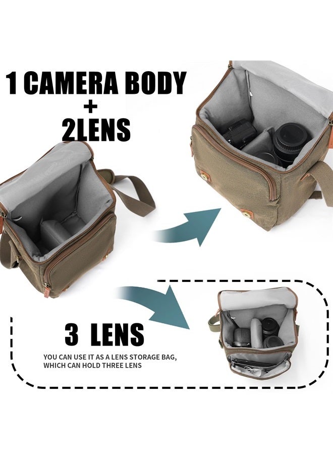 Cwatcun Small Camera Bag Compact Canvas Camera Messenger Bag, Digital Camera Shoulder Case, Travel Photography Bag for Canon, Nikon, Sony, Fuji DSLR/SLR/Mirrorless Cameras, Lens and Accessories - Image 2