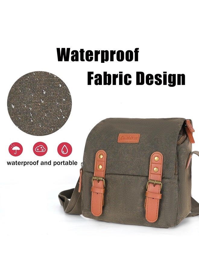 Cwatcun Small Camera Bag Compact Canvas Camera Messenger Bag, Digital Camera Shoulder Case, Travel Photography Bag for Canon, Nikon, Sony, Fuji DSLR/SLR/Mirrorless Cameras, Lens and Accessories - Image 4