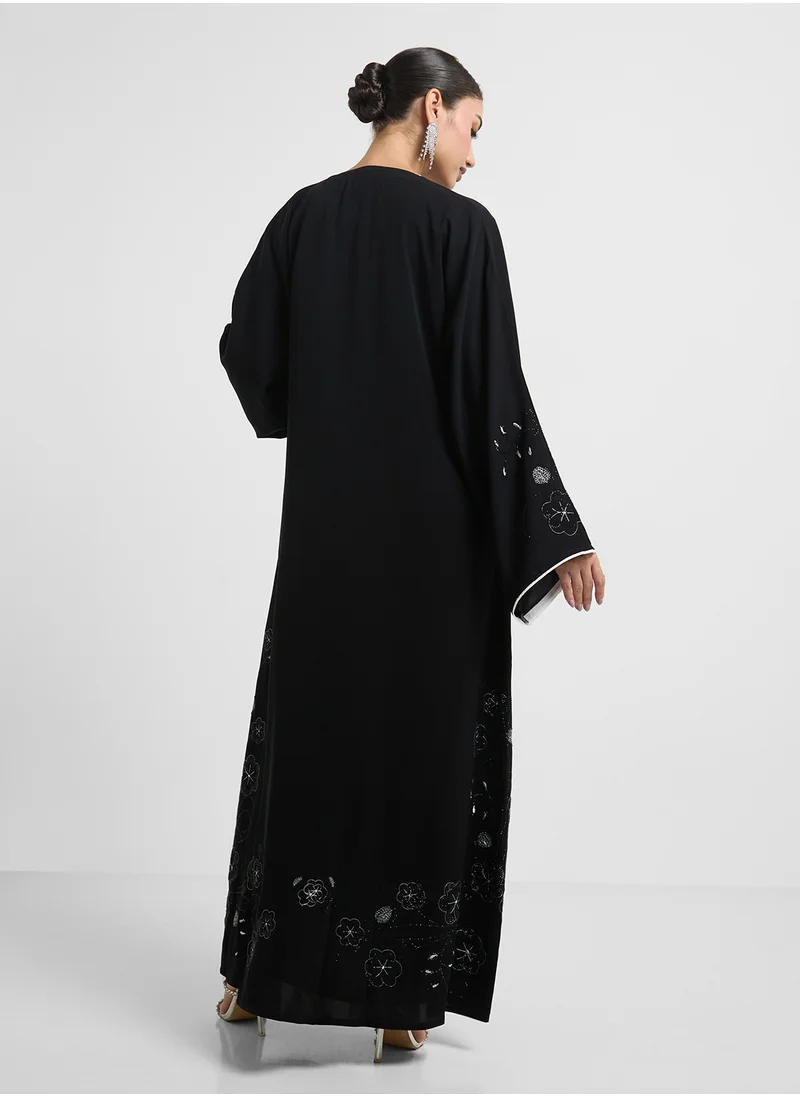 hayas closet Floral Sleeve V-Neck Abaya