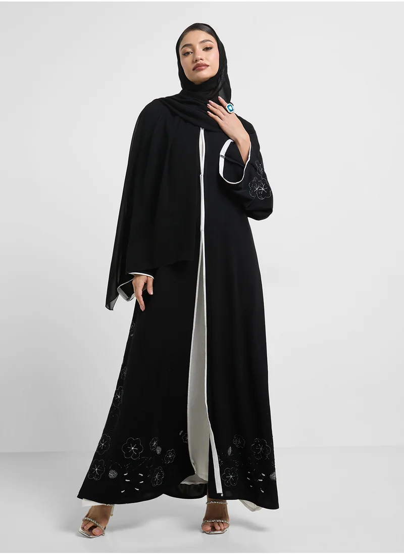 hayas closet Floral Sleeve V-Neck Abaya