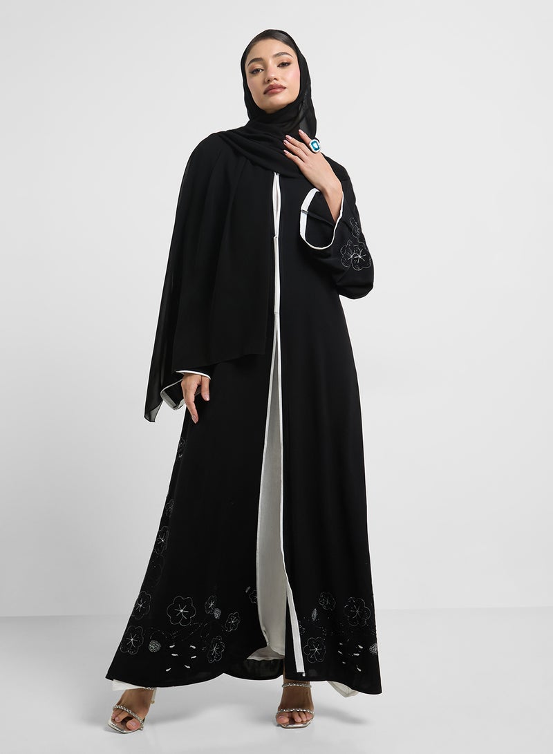 hayas closet Floral Sleeve V-Neck Abaya  - Image 1