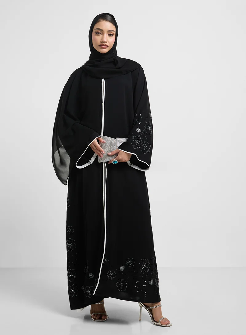 hayas closet Floral Sleeve V-Neck Abaya