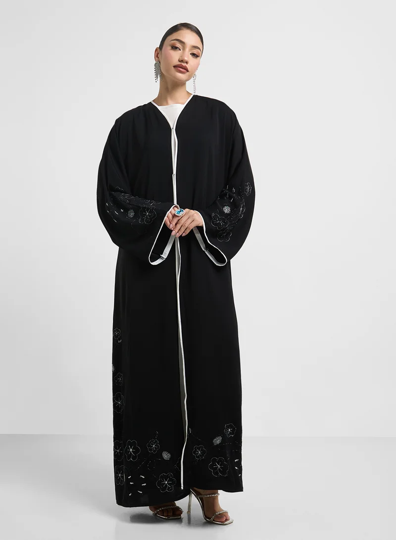 hayas closet Floral Sleeve V-Neck Abaya