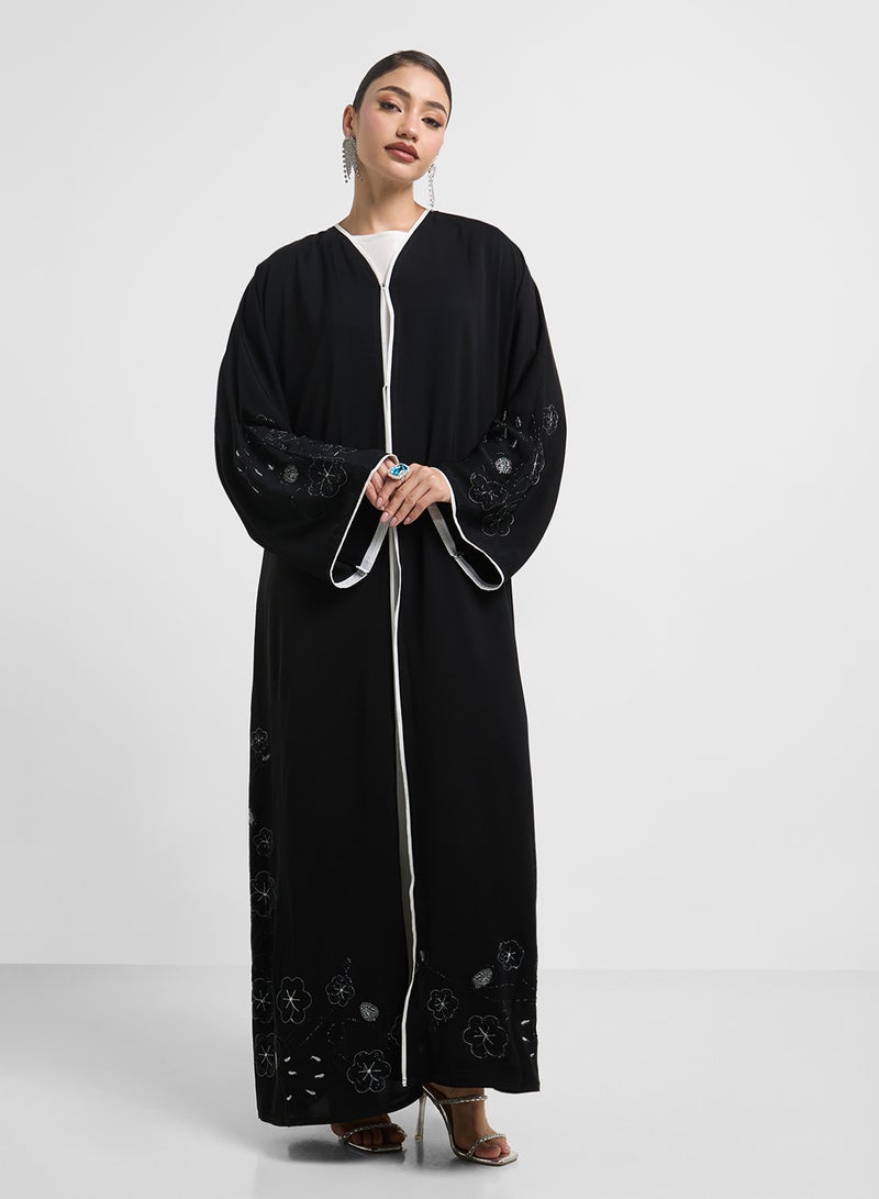 hayas closet Floral Sleeve V-Neck Abaya  - Image 3