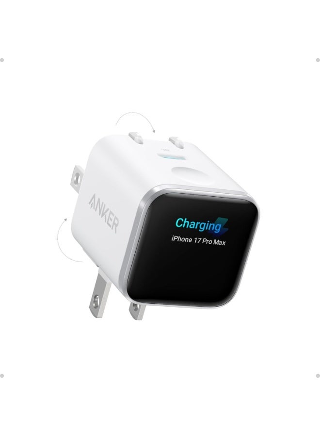 Anker Smart Display Charger,Anker Nano 45W Max GaN Fast Charging USB C Charger Block,180° Foldable Plug,Smart Recognition,Built-in Care Mode,for iPhone17/16/15(Non-Battery,One USB-C Port,No Cable)(Chinese version) white