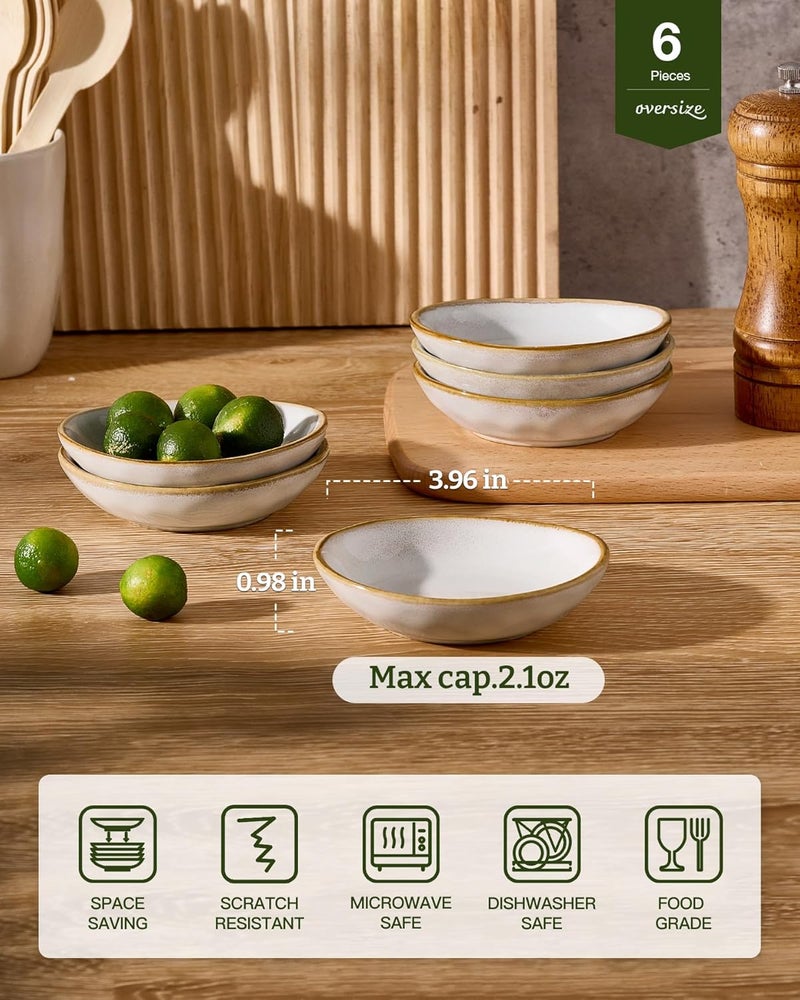 famiware Ocean Soy Sauce Dishes Set of 6 - Oval Ceramic Dipping Bowls, 2.1oz, Cappuccino White - Image 4