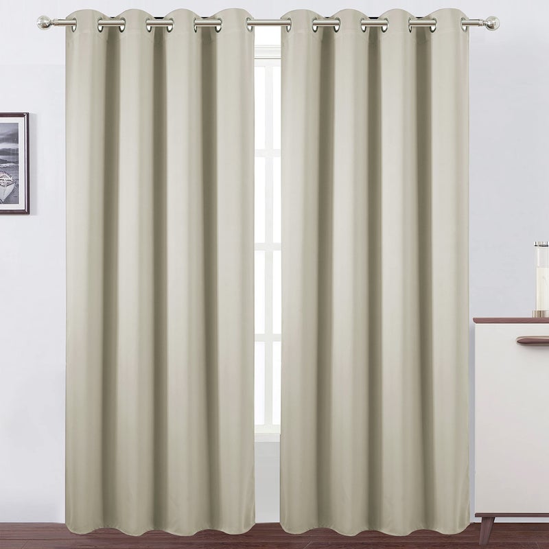 LEMOMO Light Beige Thermal Blackout Curtains/52 x 95 Inch/Set of 2 Panels Room Darkening Curtains - Image 1