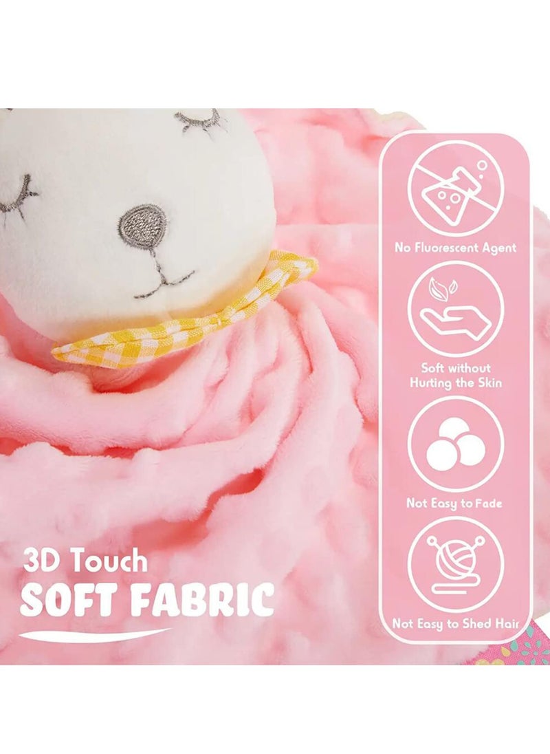 Bebiland Pink Bunny Security Blanket Soft Baby Lovey Gifts with Teether and Rattle Toys, Colorful Satin Tags Security Blanket with Stuffed Animal Baby Snuggle Toy for Newborn  - Image 4