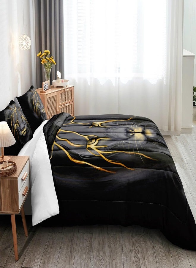 Bedding_Dreamer طقم لحاف ملكي بنقشة الأسد من جولد لاين - لحاف واحد، غطاءان للوسائد، غطاء وسادة واحد (Lion02) - Image 2