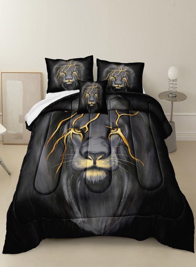 Bedding_Dreamer طقم لحاف ملكي بنقشة الأسد من جولد لاين - لحاف واحد، غطاءان للوسائد، غطاء وسادة واحد (Lion02) - Image 1