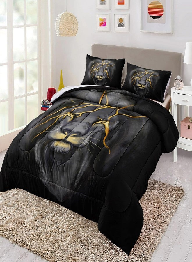 Bedding_Dreamer طقم لحاف ملكي بنقشة الأسد من جولد لاين - لحاف واحد، غطاءان للوسائد، غطاء وسادة واحد (Lion02) - Image 3
