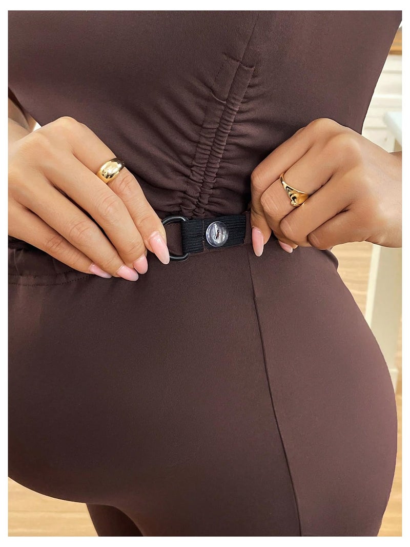 MakeMeChic Women's Maternity Sets 2 Piece Summer Outfits Ruched Tube Top and Pants Pregnancy Matching Set Brown Small - Image 3
