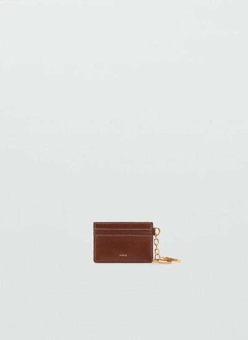 MANGO Leather-effect card holder with studs