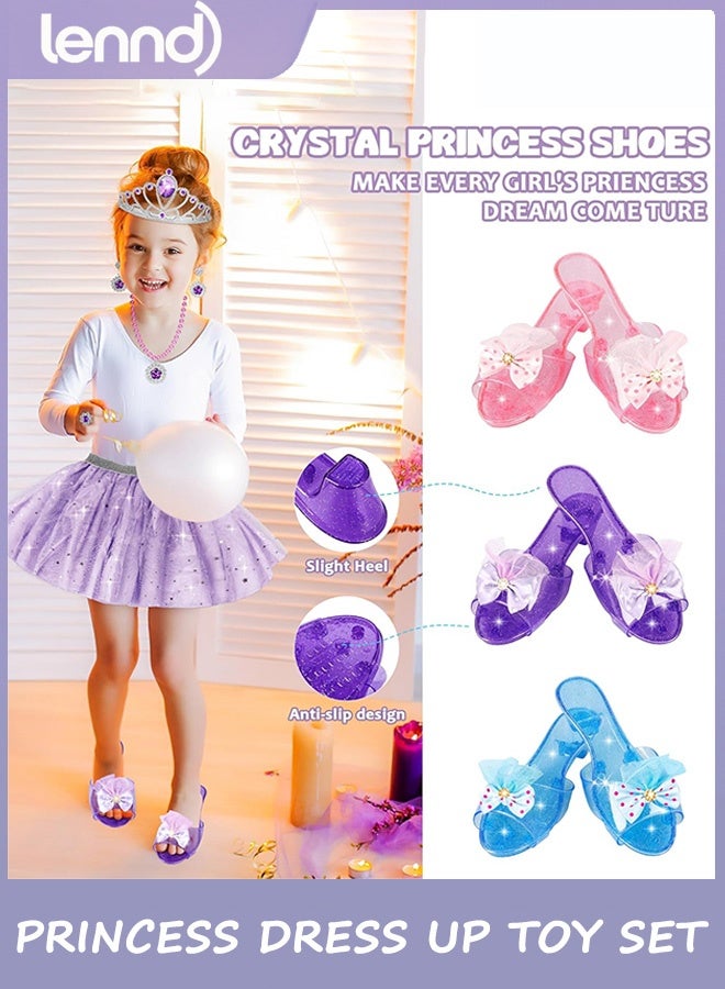LENND Toddler Dress Up Princess Dress Up Shoes and Pretend Jewelry Toys Toddler Role Play Shoe Sets Costumes Set incl Color Skirts, Shoes, Crowns, Accessories, Girls Role Play - Image 4