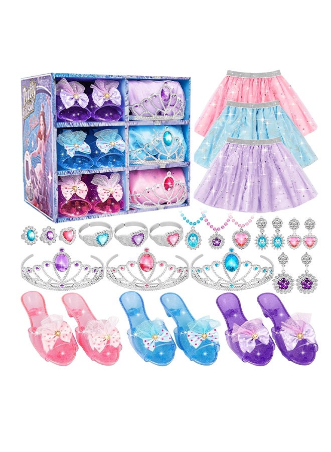 LENND Toddler Dress Up Princess Dress Up Shoes and Pretend Jewelry Toys Toddler Role Play Shoe Sets Costumes Set incl Color Skirts, Shoes, Crowns, Accessories, Girls Role Play - Image 2